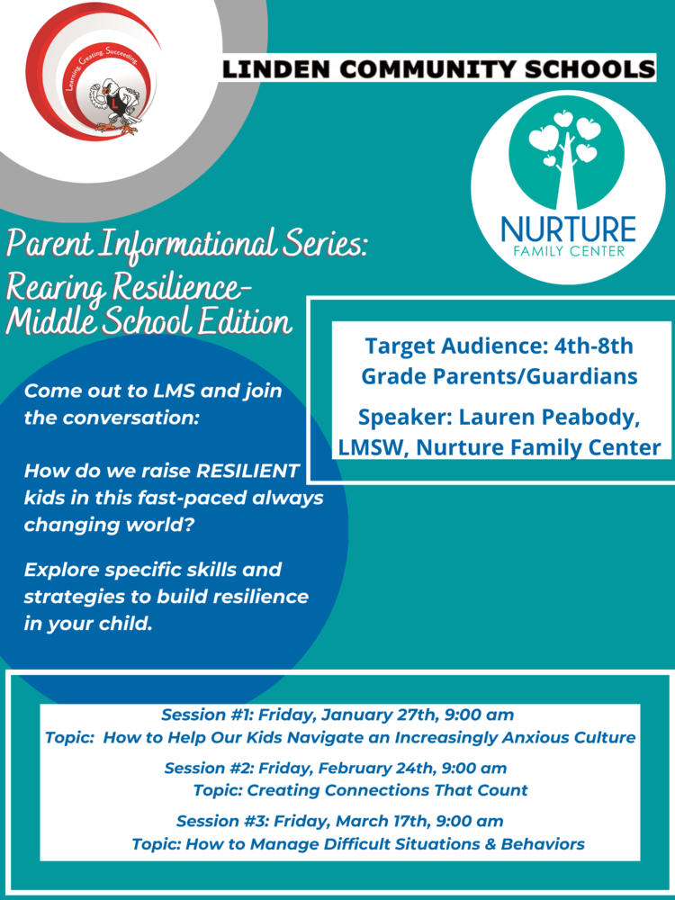 Flyer Parent Informational Series: Rearing Resilience-Middle School Edition 