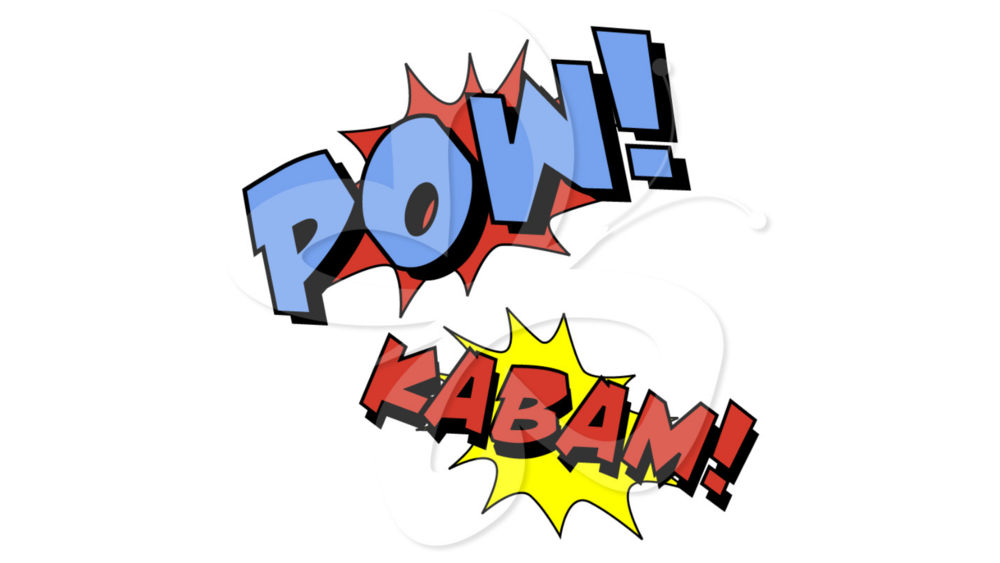 The words POW! and KABAM!