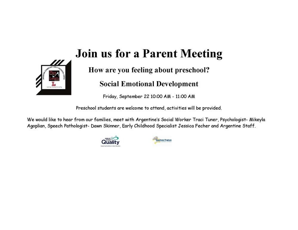 Parent  meeting Friday September 22  10:00 AM-11:00
