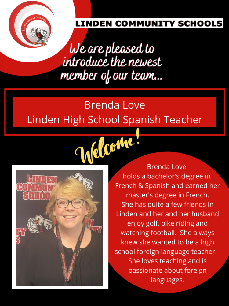 welcome image with text "welcome brenda love linden high school spanish teacher"
