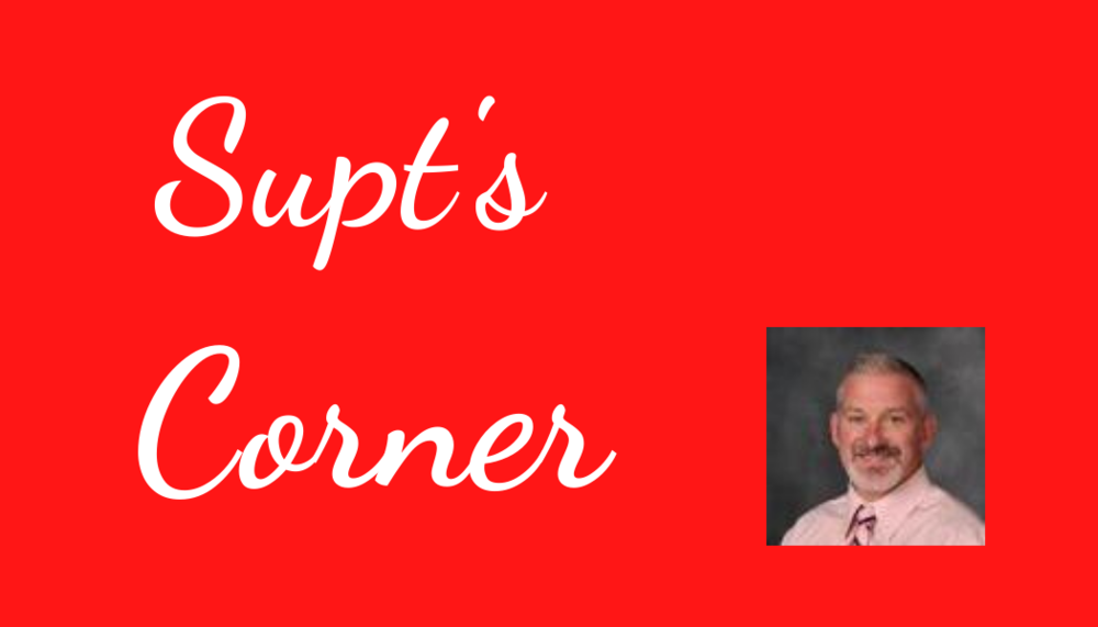 Red box with "Supt's Corner" in cursive font and photo of Superintendent.