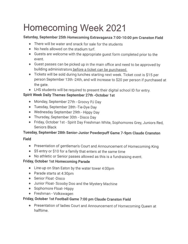 2021 Homecoming Information