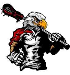 Eagle dressed in lacrosse uniform with equipment