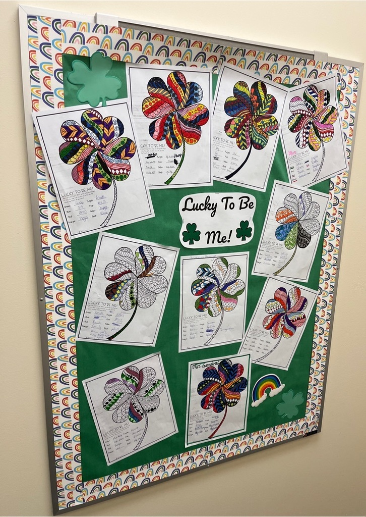 bulletin board with student artwork 