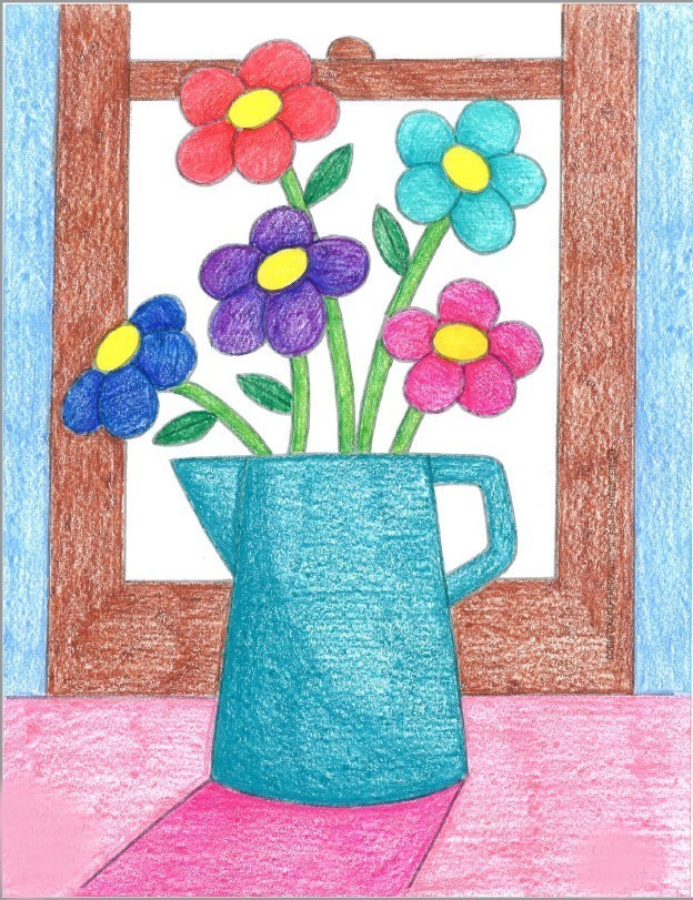 Colorful flowers in a pitcher
