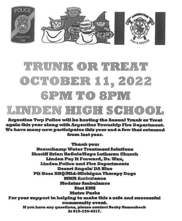 image of costumes trunk or treat October 11, 2022 6pm to 8pm linden high school