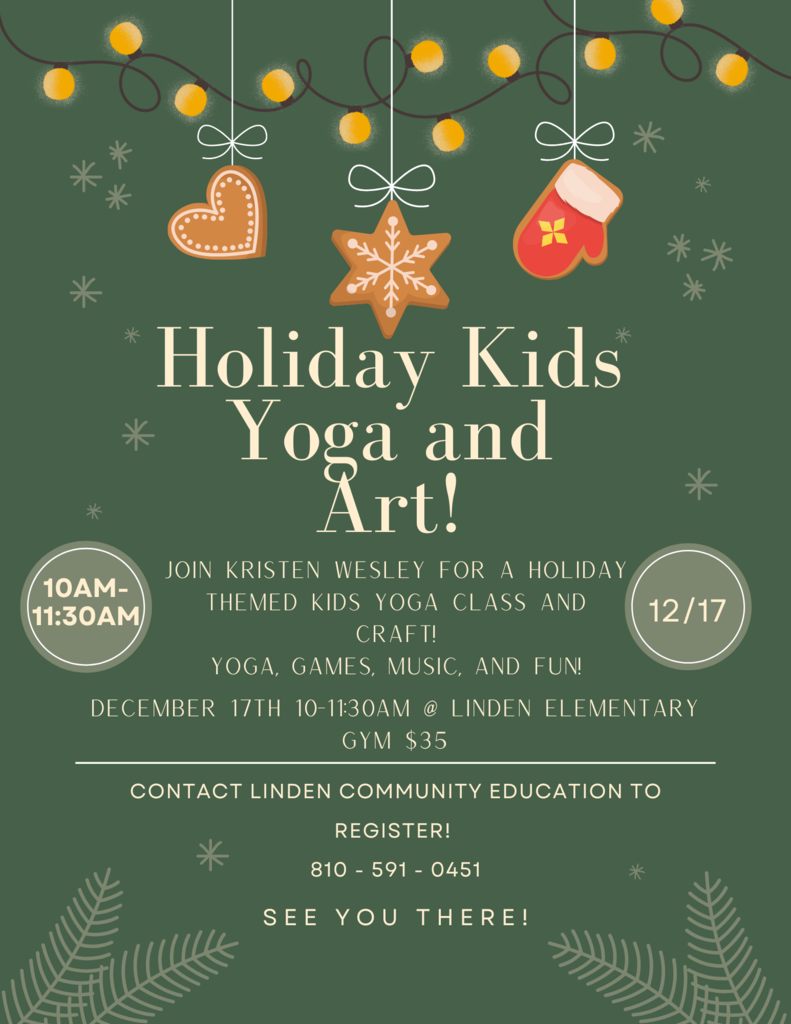 Flyer in green and gold advertising kids yoga