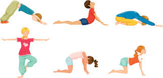 Kids doing various yoga poses