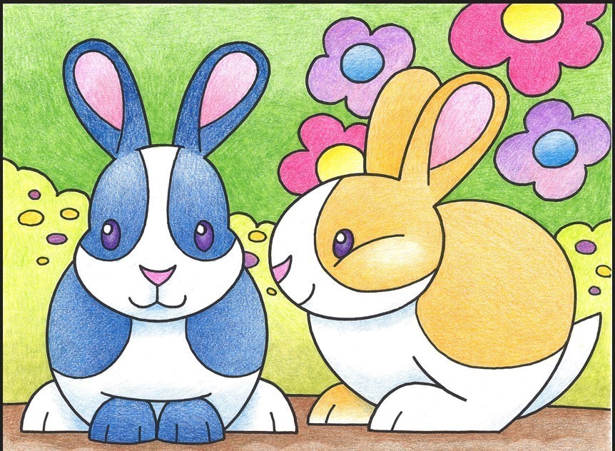2 rabbits one blue one yellow